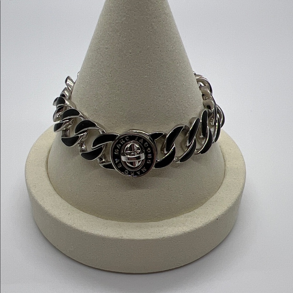 Marc Jacobs Black and Silver Enameled Chain Link Bracelet